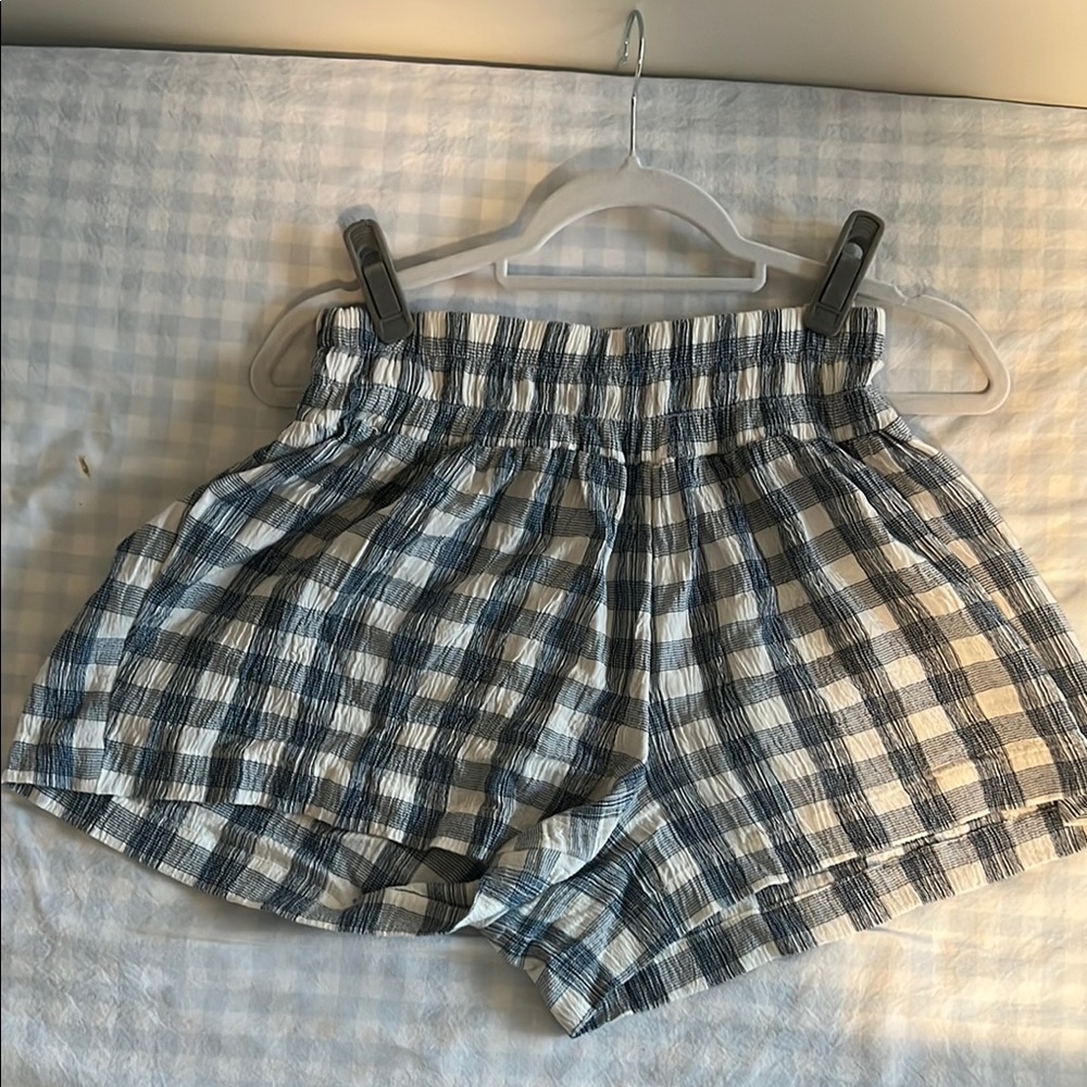 Hatch Blue and White High Waist Shorts